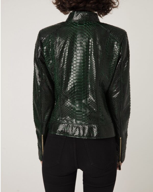 Women's Genuine Python Leather Green Snake Skin Exotic Moto Jacket