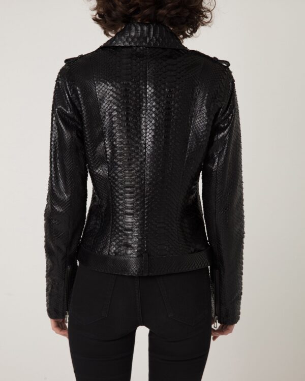 Women's Genuine Python Leather Black Motorcycle Biker Jacket