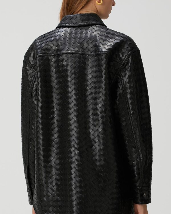 Hand Woven Leather Shirt: Women's Braided Handmade Lambskin Oversized Jacket