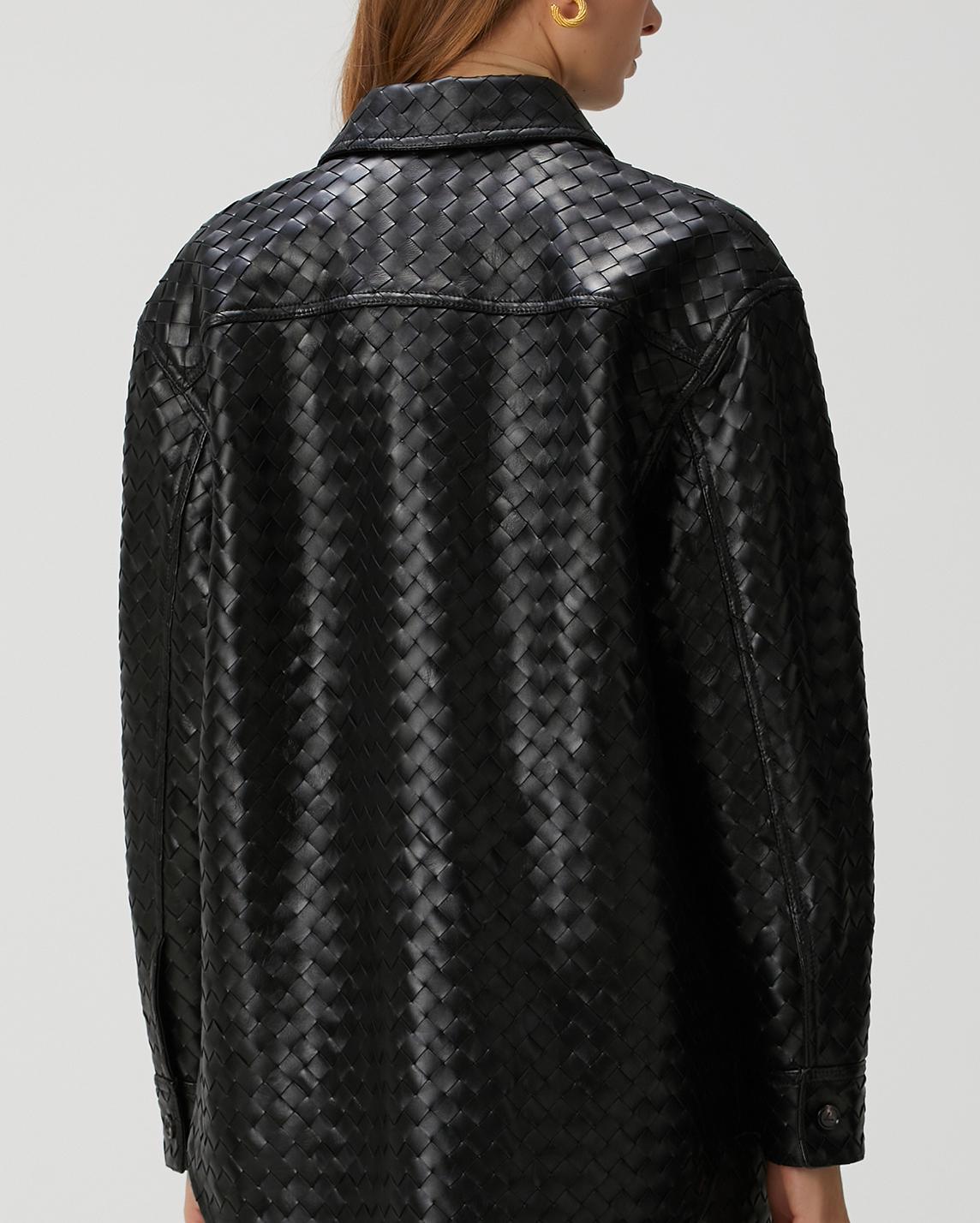 695e60ac59f447123fa66bee.jpg Intrecciato Woven Leather Shirt: Women's Handmade Lambskin Oversized Jacket