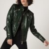 Women's Genuine Python Leather Green Snake Skin Exotic Moto Jacket
