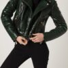 Women's Genuine Python Leather Green Snake Skin Exotic Moto Jacket