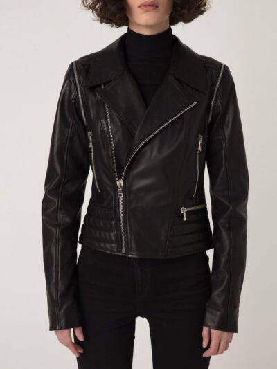 Women's Genuine Leather Black Removable Sleeves Motorcycle Biker Jacket Vest