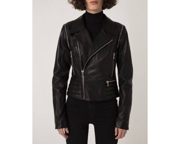 Women's Genuine Leather Black Removable Sleeves Motorcycle Biker Jacket Vest