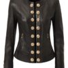 695e60b559f447123fa66e06.jpg Handmade Black Lambskin Leather Jacket: Lion Embossed Gold Buttons