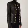 695e60b559f447123fa66e0e.jpg Handmade Black Lambskin Leather Jacket: Lion Embossed Gold Buttons