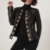695e60b559f447123fa66e14.jpg Handmade Black Lambskin Leather Jacket: Lion Embossed Gold Buttons