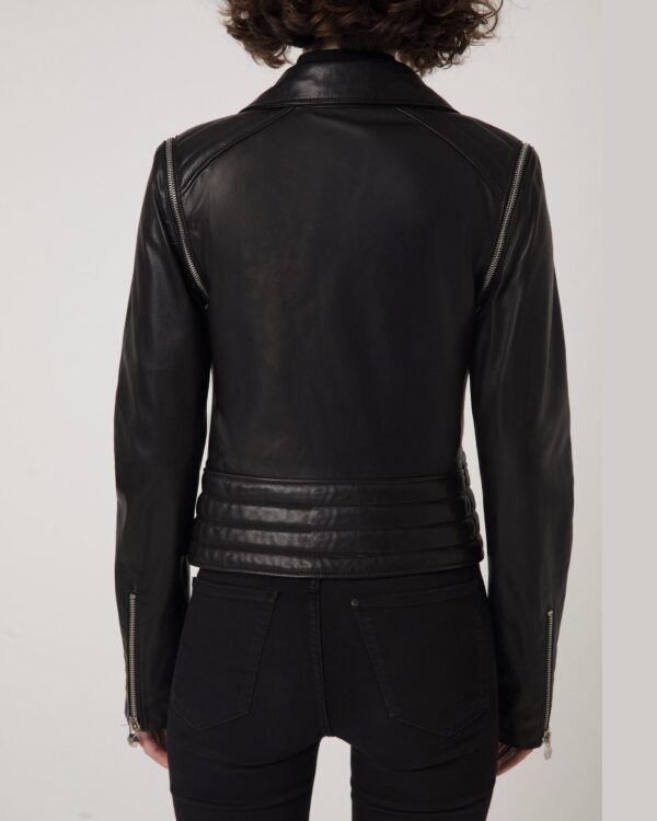 Women's Genuine Leather Black Removable Sleeves Motorcycle Biker Jacket Vest