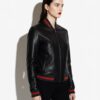 Italian Lambskin Leather Bomber Jacket - Red Green Stripe Trim