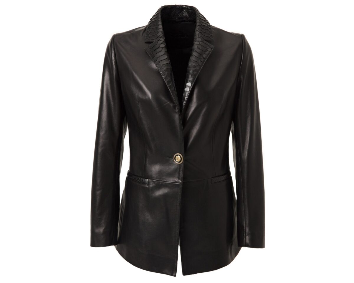 Women's Python Trim Handmade Leather Blazer Jacket