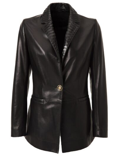 Women's Python Trim Handmade Leather Blazer Jacket