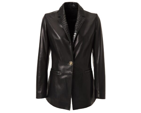 Women's Python Trim Handmade Leather Blazer Jacket