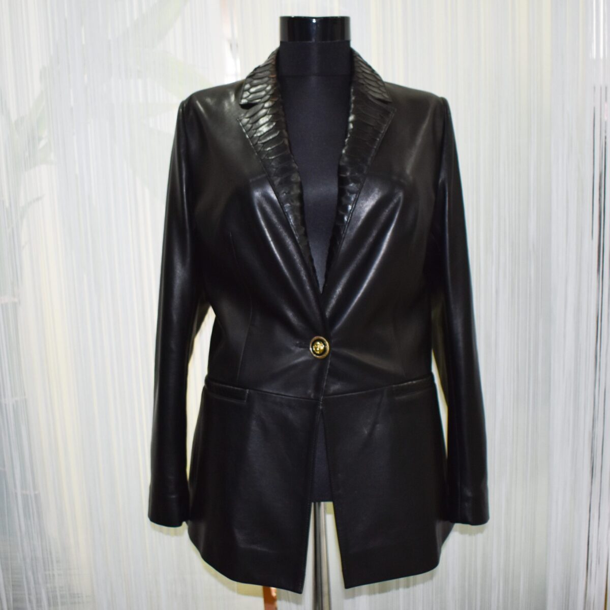 Women's Python Trim Handmade Leather Blazer Jacket