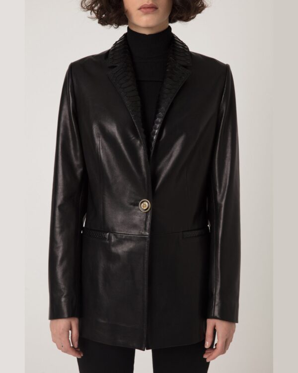 Women's Python Trim Handmade Leather Blazer Jacket
