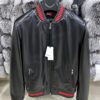 Italian Lambskin Leather Bomber Jacket - Red Green Stripe Trim