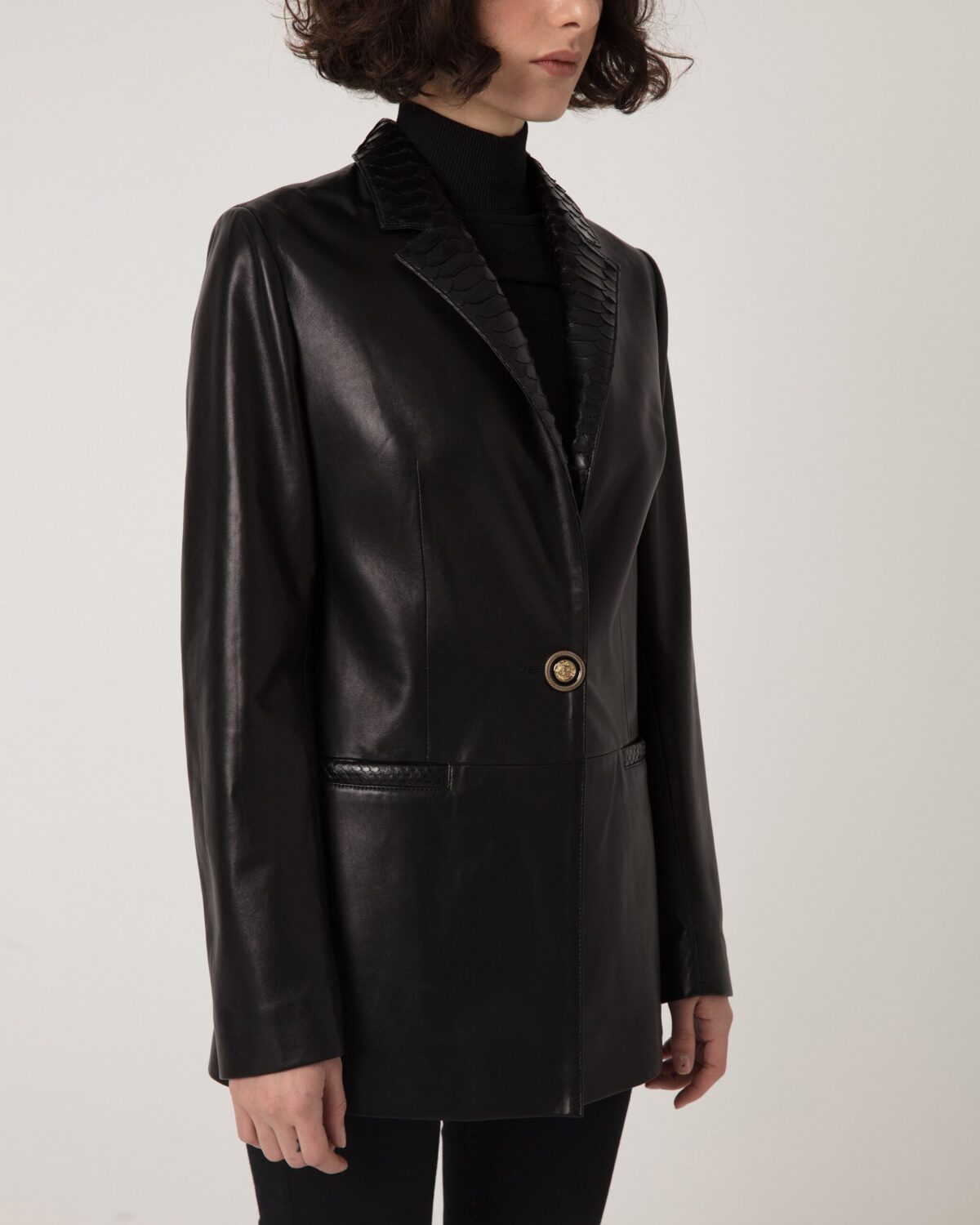 Women's Python Trim Handmade Leather Blazer Jacket