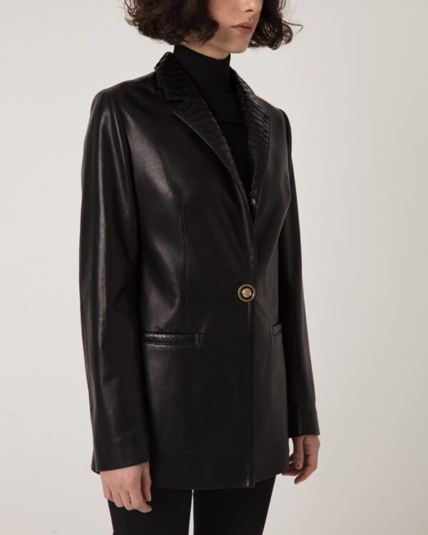 Women's Python Trim Handmade Leather Blazer Jacket