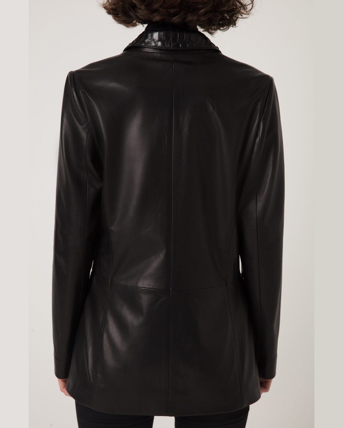 Women's Python Trim Handmade Leather Blazer Jacket