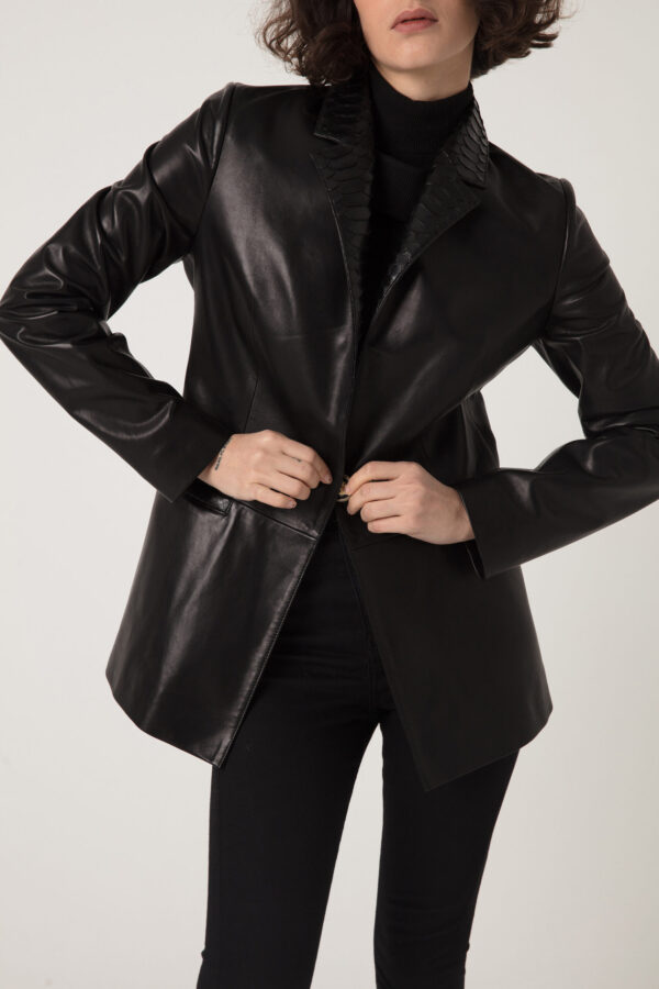 Women's Python Trim Handmade Leather Blazer Jacket