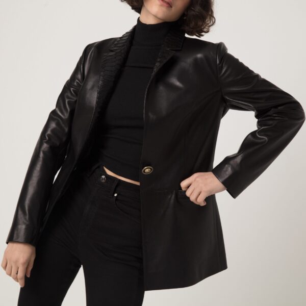 Women's Python Trim Handmade Leather Blazer Jacket