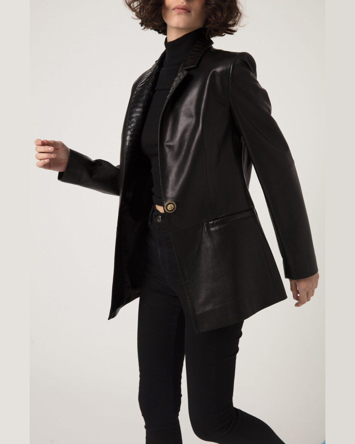 Women's Python Trim Handmade Leather Blazer Jacket