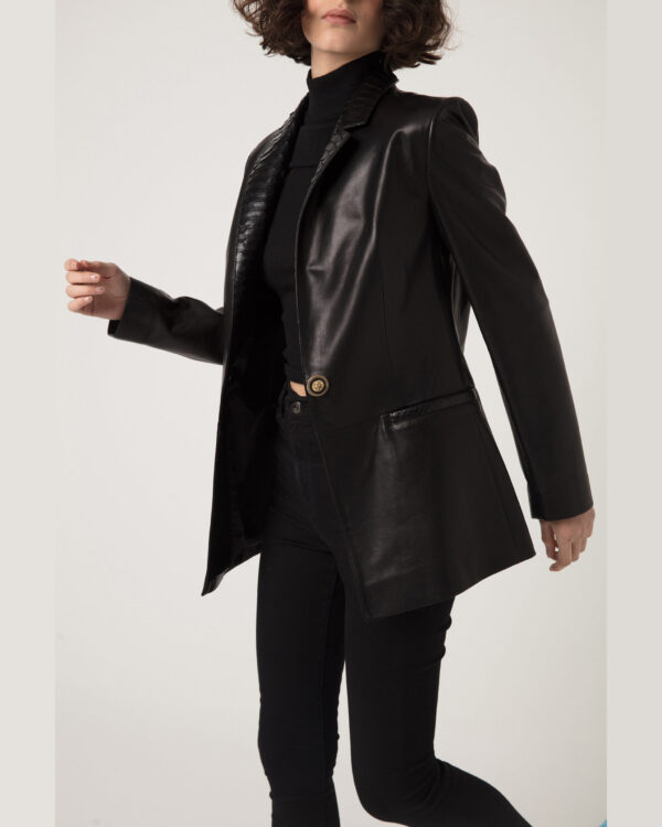 Women's Python Trim Handmade Leather Blazer Jacket