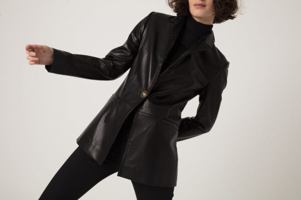 Women's Python Trim Handmade Leather Blazer Jacket