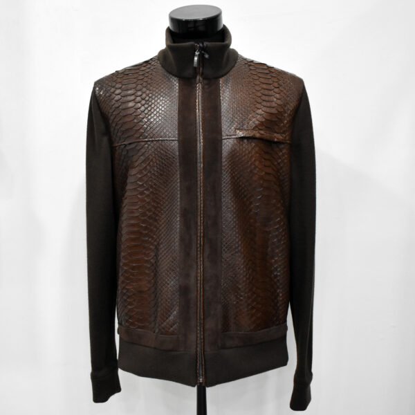 Genuine Python Leather Luxury Suede Trim Wool Cardigan