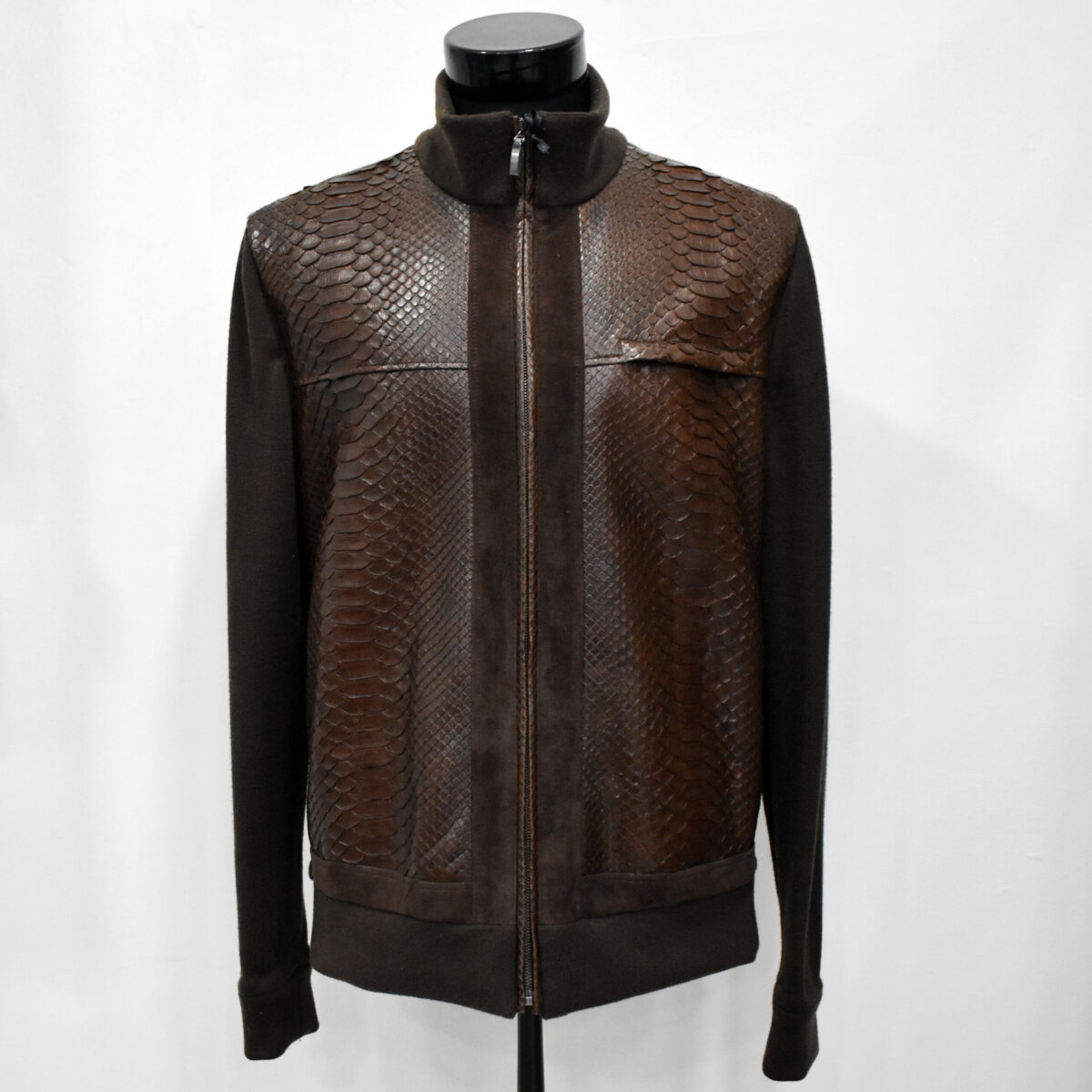 Wool Cardigan with Python and Suede Trim