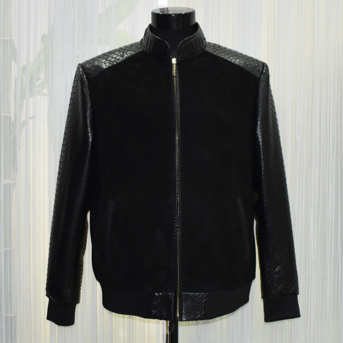 Black Suede Jacket with Python Sleeves