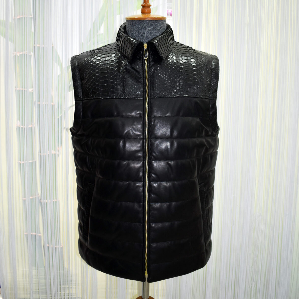 Quilted Lambskin Vest with Python Trim