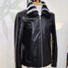 Genuine Python Skin Rex Fur Collar Men's Exotic Leather Luxury Black Jacket