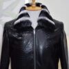 Genuine Python Skin Rex Fur Collar Men's Exotic Leather Luxury Black Jacket