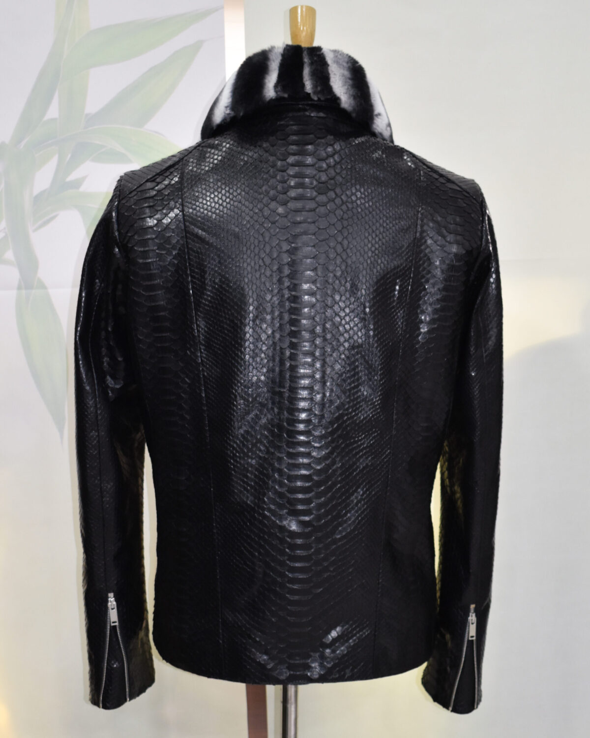 Black Python Jacket with Rex Fur Collar