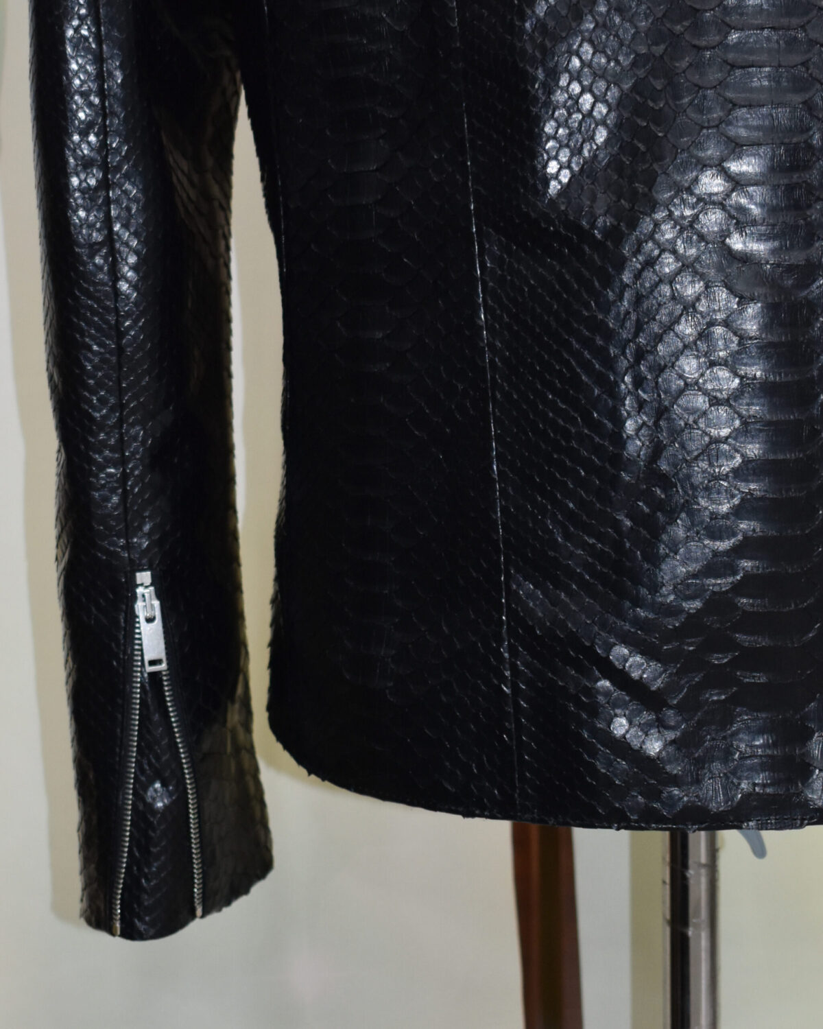 Black Python Jacket with Rex Fur Collar
