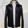 Genuine Python Skin Rex Fur Collar Men's Exotic Leather Luxury Black Jacket