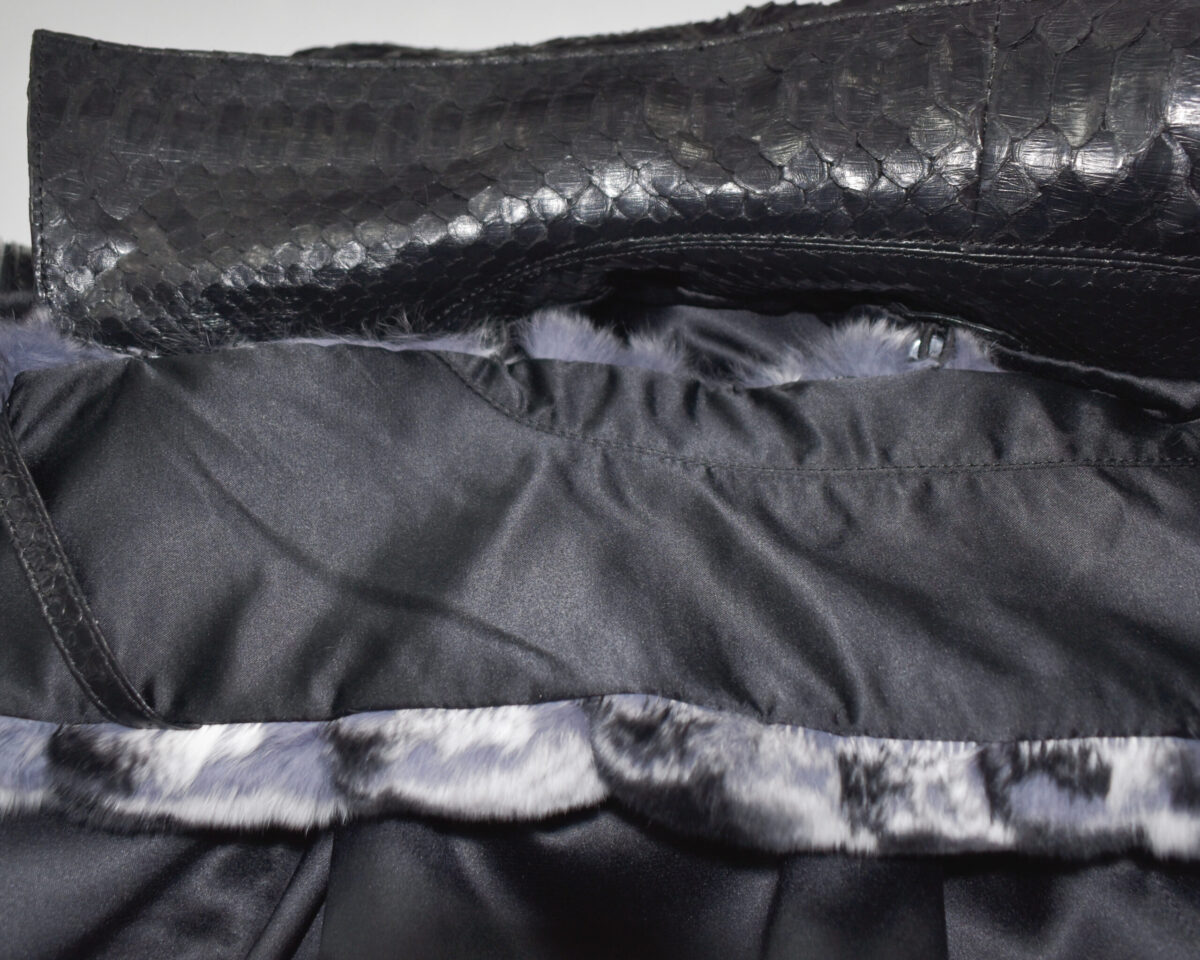Black Python Jacket with Rex Fur Collar