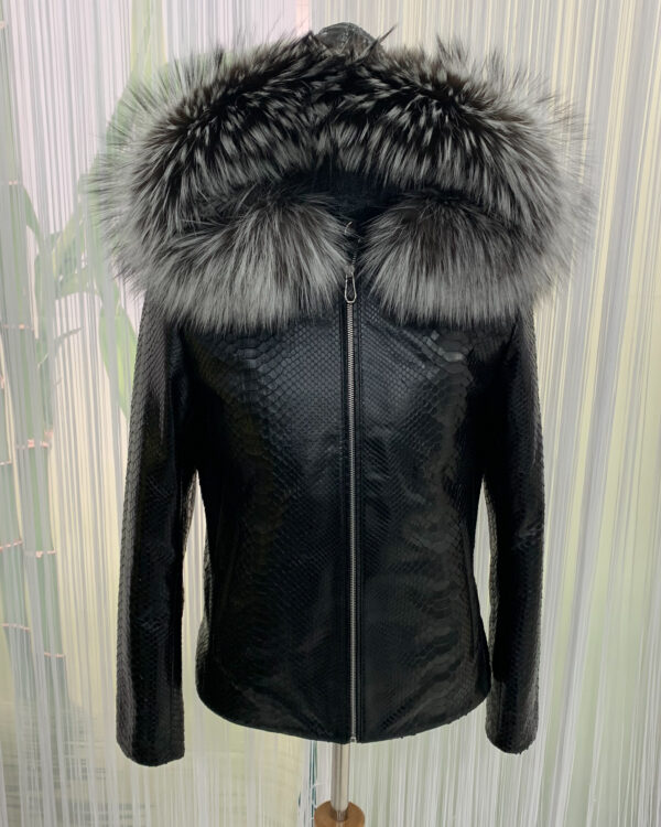Genuine Python Leather Removable Real Fox Fur Hooded Handmade Jacket For Men