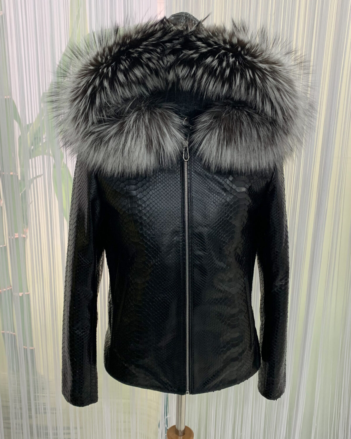 Python Hooded Jacket with Fox Fur