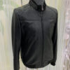 Black Textured Leather Jacket with Python Trim