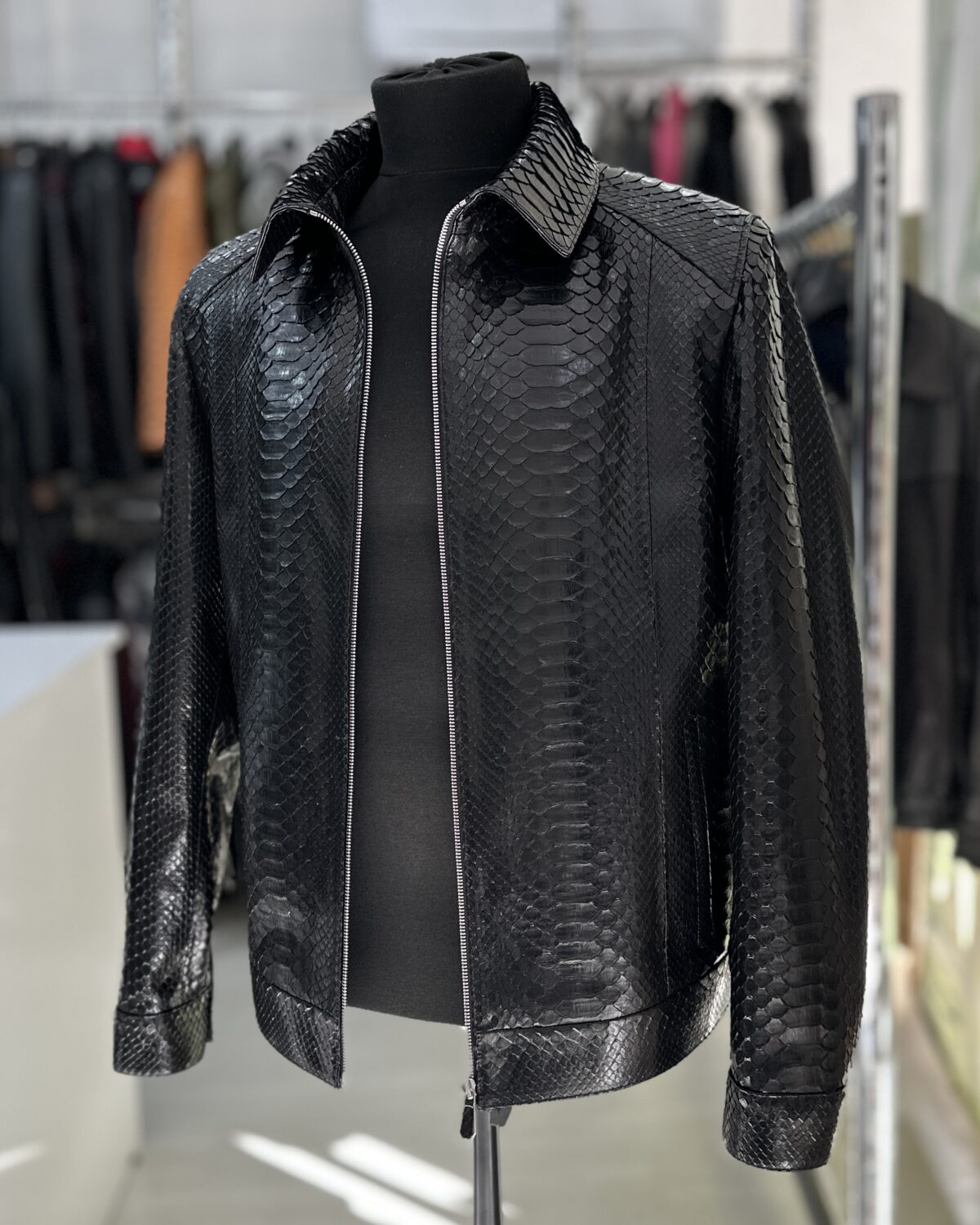 Black Python Shirt-Collar Jacket