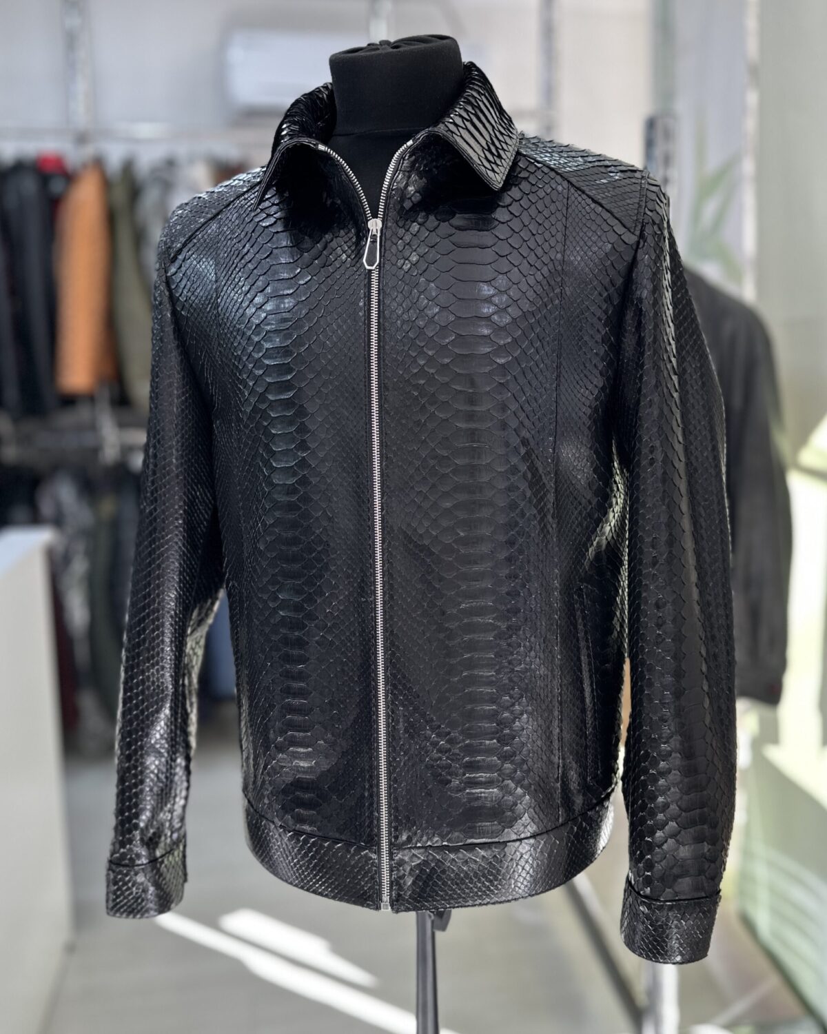 Black Python Shirt-Collar Jacket