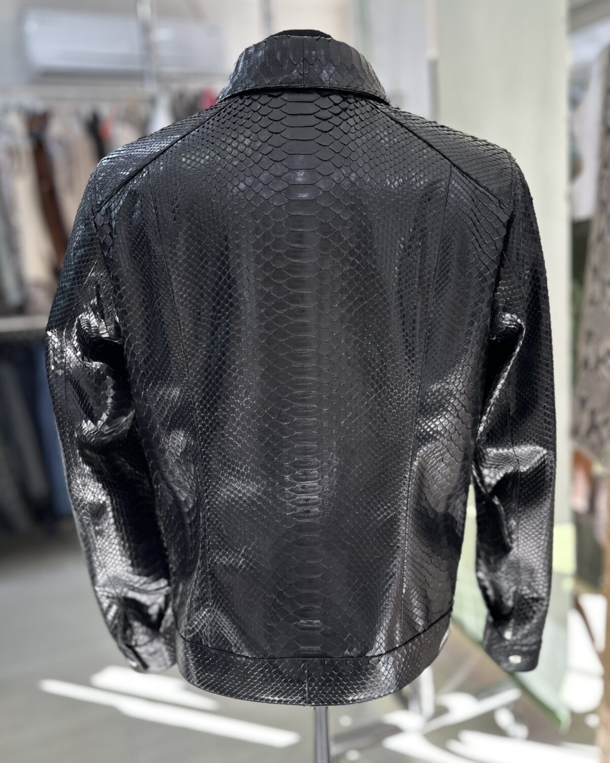 Black Python Shirt-Collar Jacket