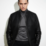 Suede Trim Basketweave Lambskin Jacket