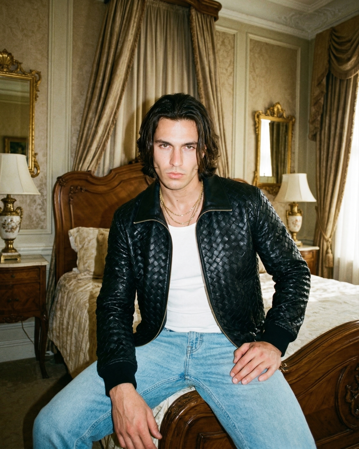 Hand Woven Lambskin Blouson Braided Genuine Leather Men's Bomber Jacket