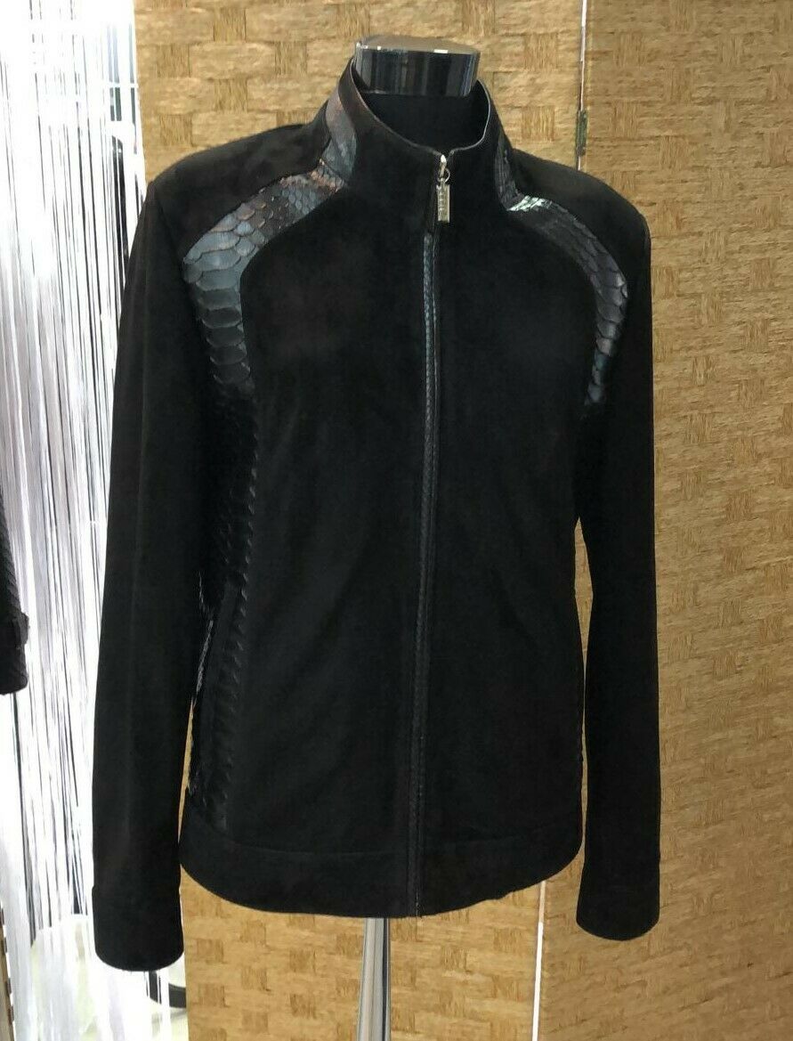 Black Suede Jacket with Python Trim