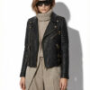Leather Biker Jacket with Python Trim