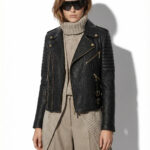 Leather Biker Jacket with Python Trim