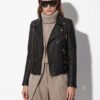 Leather Biker Jacket with Python Trim
