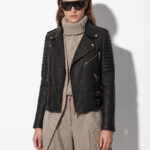 Leather Biker Jacket with Python Trim